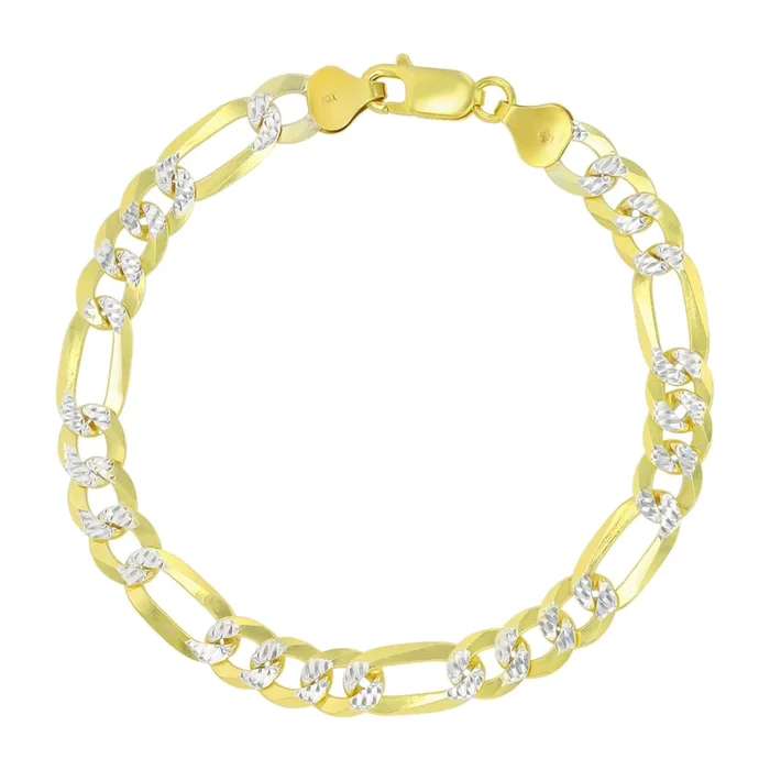 Luxe Layers 14KT Yellow Gold Plated Sterling Silver 8.25-inch 7.5MM Diamond-cut Pave Figaro Bracelet