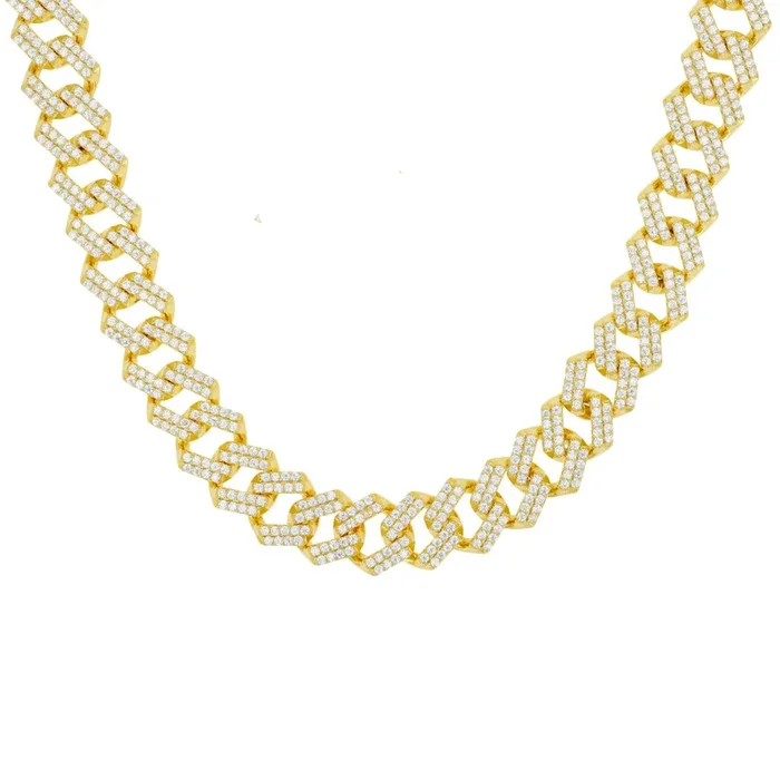 Luxe Layers 14KT Yellow Gold Plated Sterling Silver Cubic Zirconia 24-inch 13MM Cuban Link Chain