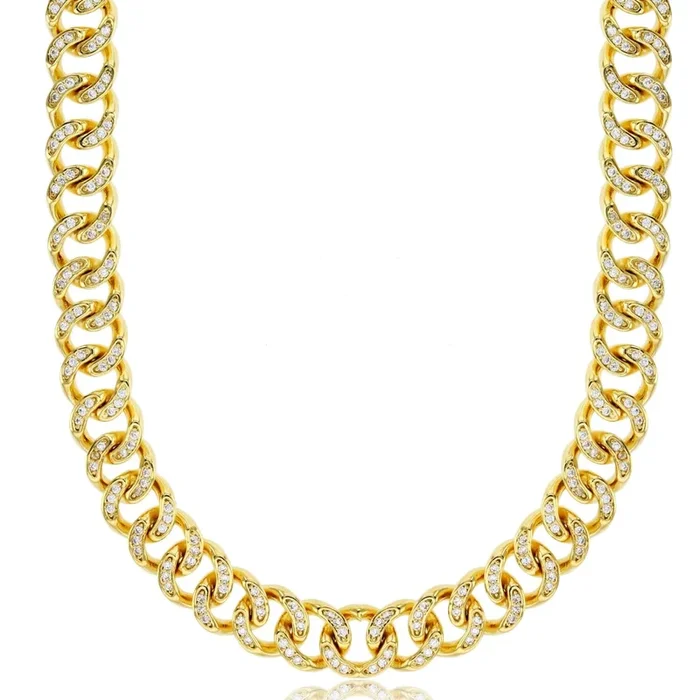 Luxe Layers 14KT Yellow Gold Plated Sterling Silver Cubic Zirconia 24-inch 8MM Cuban Link Pave Chain