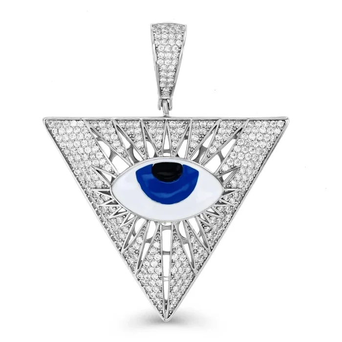 Luxe Layers Sterling Silver Cubic Zirconia 56X45MM Enamel Evil Eye Pendant. Chain Not Included
