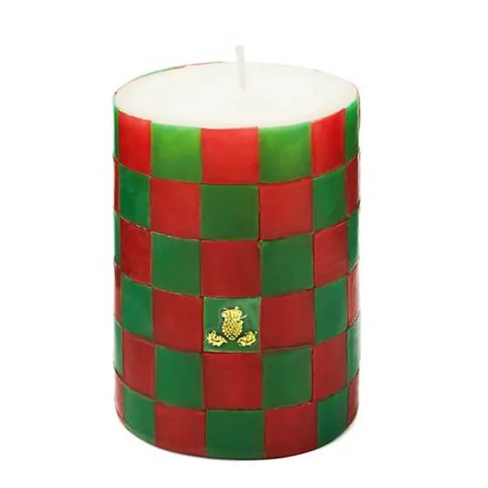 MacKenzie-Childs Check Red & Green 4″ Pillar Candle