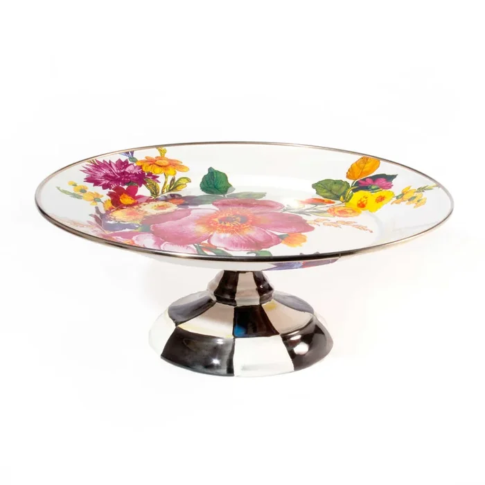 MacKenzie-Childs Flower Market Small Pedestal Platter – White