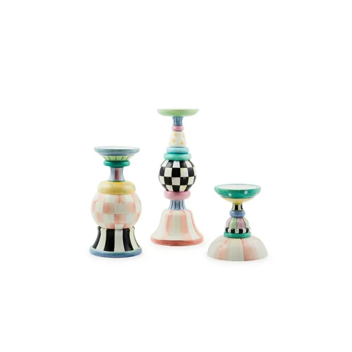 Mackenzie-Childs Rosy Meadow Pillar Candle Holders, Set of 3