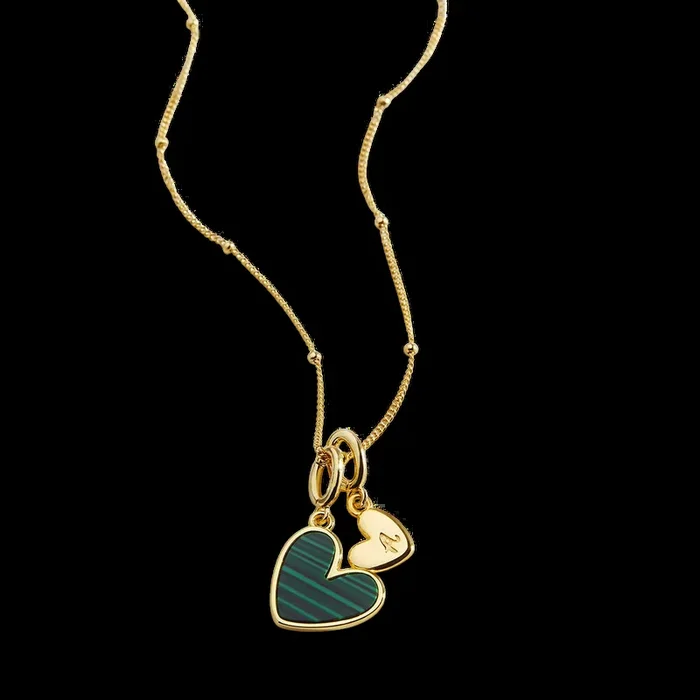 Malachite Heart Initial Necklace