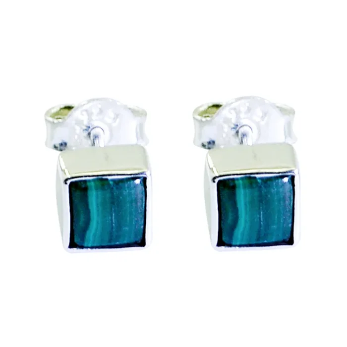 Malachite Mexican Ying Solitaire Stud Green Silver Earring
