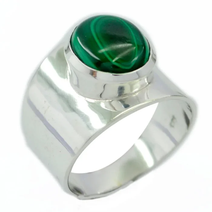 Malachite Solitaire Egyptian 92.5 Silver Green Gemstones Eye-catching Armor Ring Jewellery