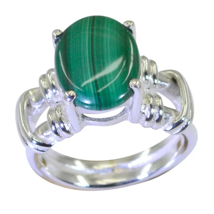 Malachite Solitaire Italian Silver Green Gemstones Eye-catching Rope-Wire Ring Jewelry
