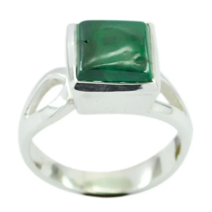 Malachite Solitaire Russian Sterling Silver Green Gemstones Mid-weight Romantic Ring Jewellery