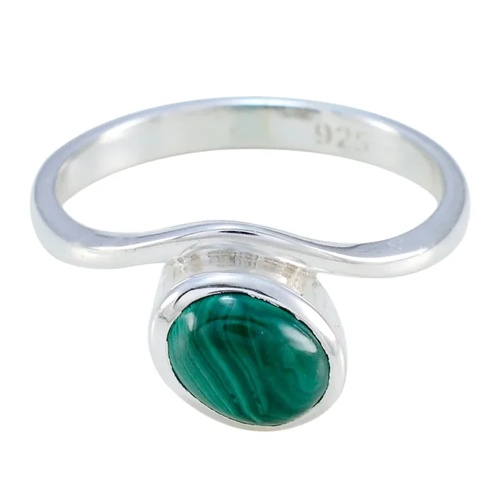 Malachite Solitaire Turkish 92.5 Silver Green Gems Whisper-thin Abstract Ring Jewelry
