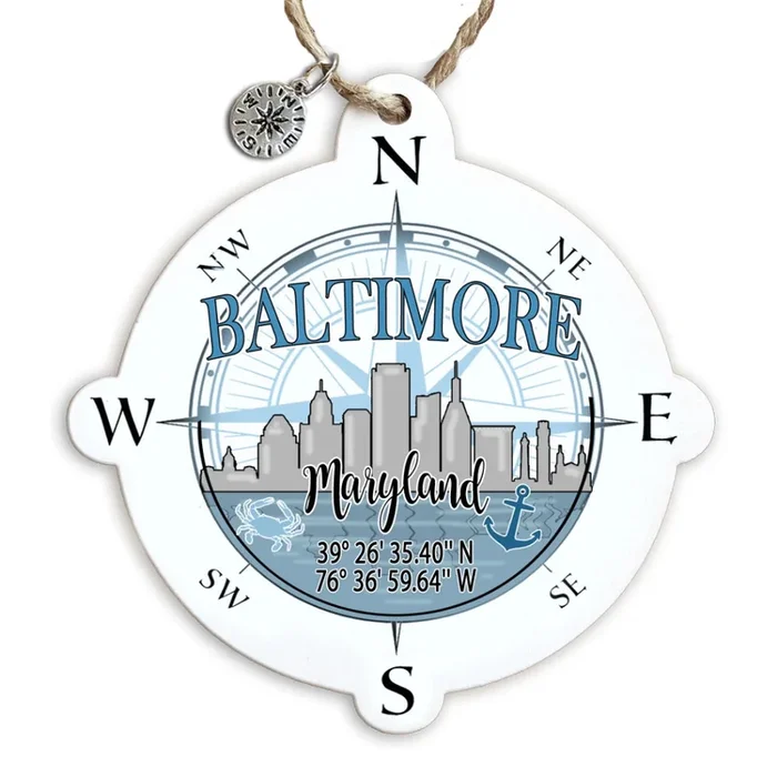 Map Mom Wood Compass Skyline Ornament – Baltimore Md