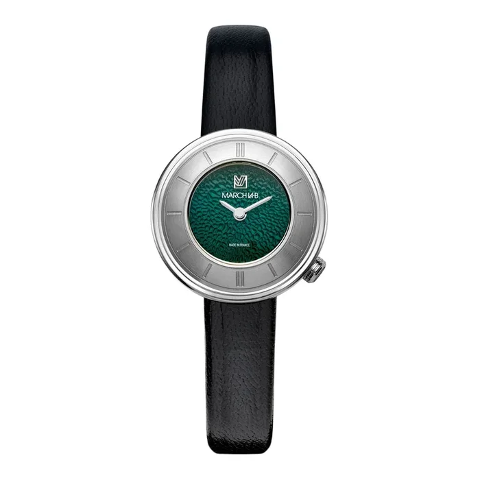 March LA.B Lady VOLANTE Caviar Forest watch with green dial and black leather strap, 30 mm- Lepage