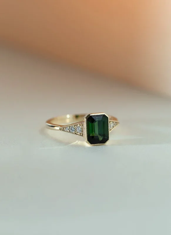 Mari groene toermalijnn octagon ring 14k goud