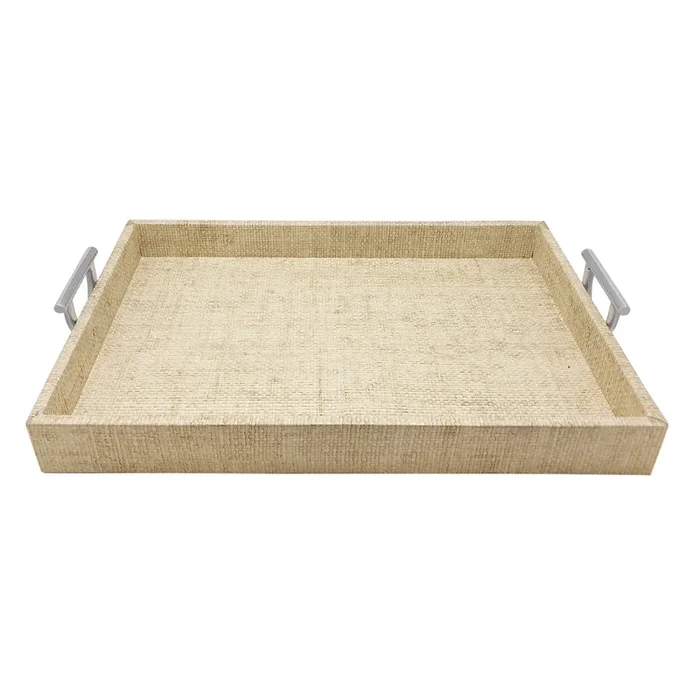 Mariposa Faux Grass Cloth Tray with Metal Handles *INSTORE PICKUP ONLY*