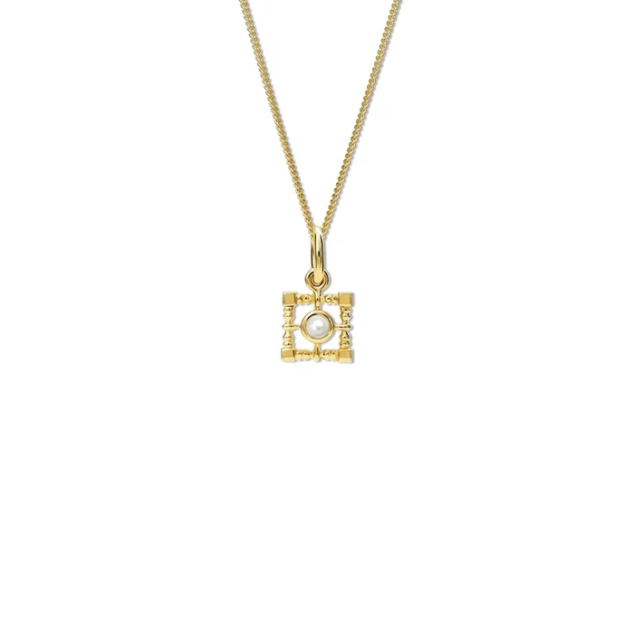 Mashrabiya Trellis Square Necklace Pendant Yellow Gold – Pearl