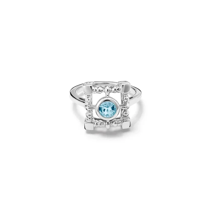 Mashrabiya Trellis Square Ring Silver – Blue Topaz