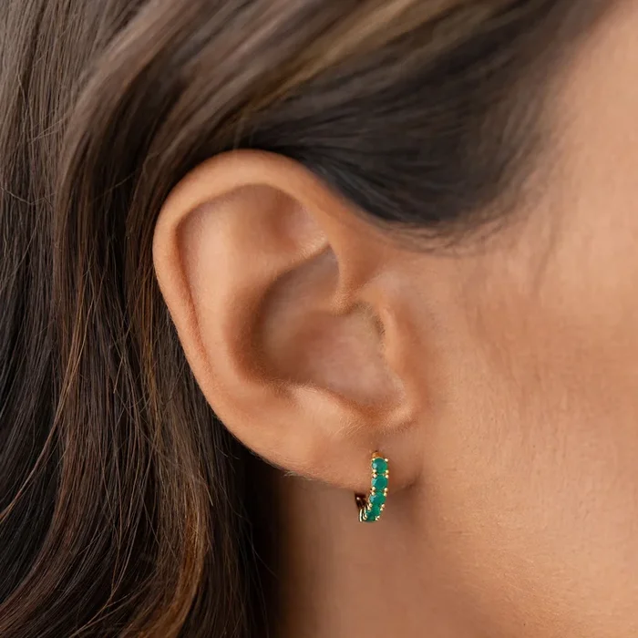 May Birthstone Huggie Earrings – Green Chalcedony