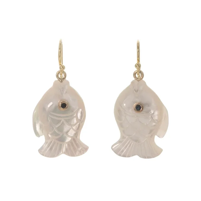 Mazza Mother of Pearl & Sapphire 14K Gold Fish Drop Earrings