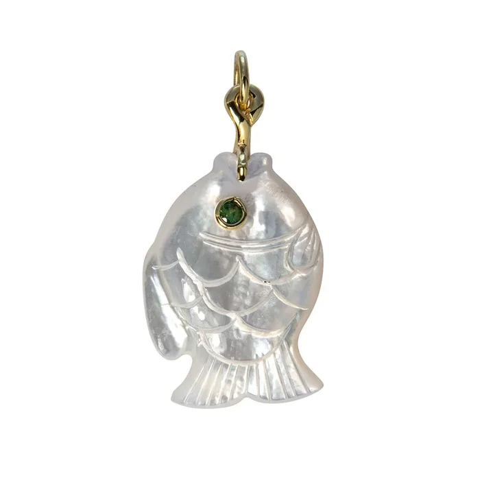 Mazza Mother of Pearl & Tsavorite 14K Gold Guppy Fish Pendant