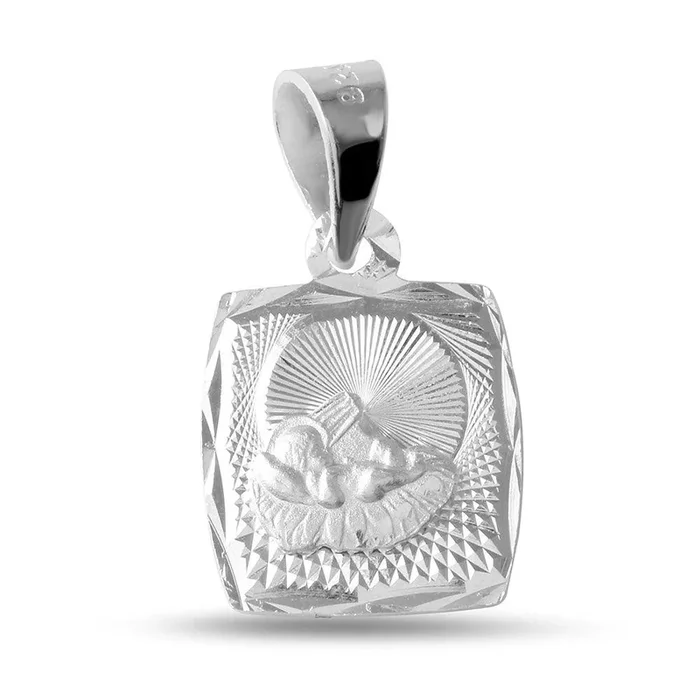 Medallón de bautismo con corte de diamante de alto pulido de plata 925 – JCA035-7