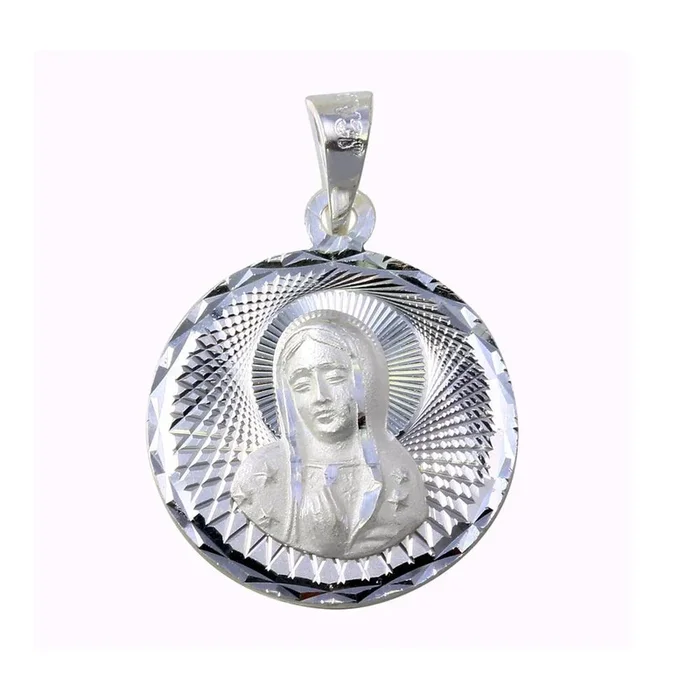 Medallón de Guadalupe de plata de ley 925 pulida con corte de diamante – JCA041-2
