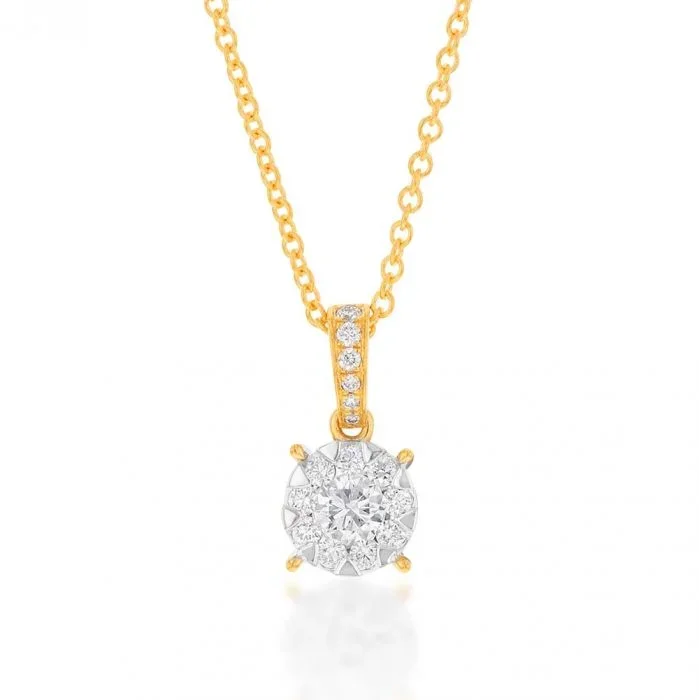 Memoire 18ct Yellow Gold 0.30 Carat Diamond Bale 4 Prong Pendant with Chain