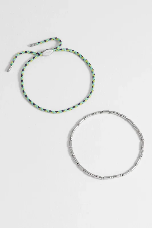 Men’s Green Cord and Beaded Stretch Duo Bracelet