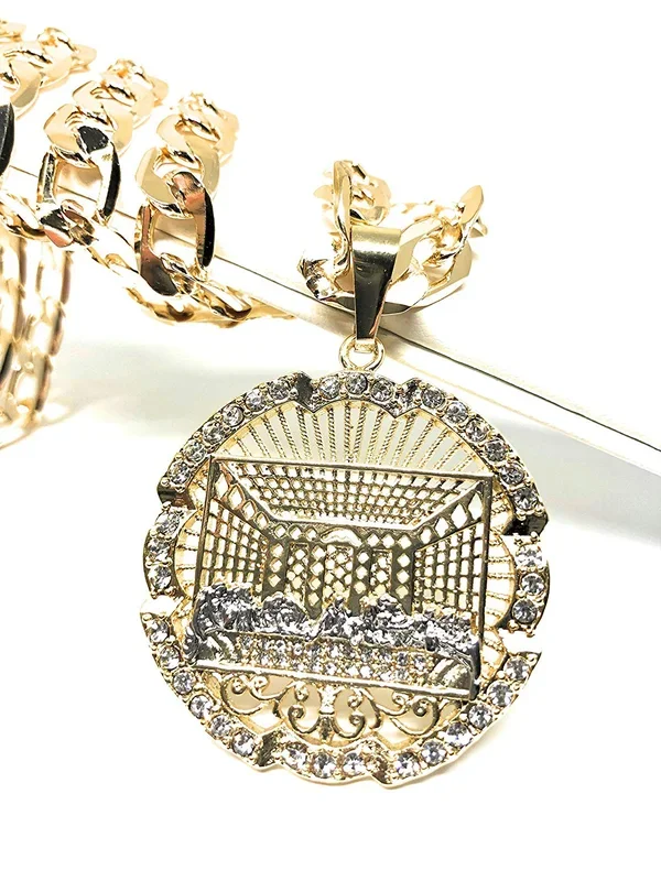 Men Iced Out Hip Hop Gold Plated Last Supper CZ Pendant Necklace 26″ Cuban Link Chain 8mm