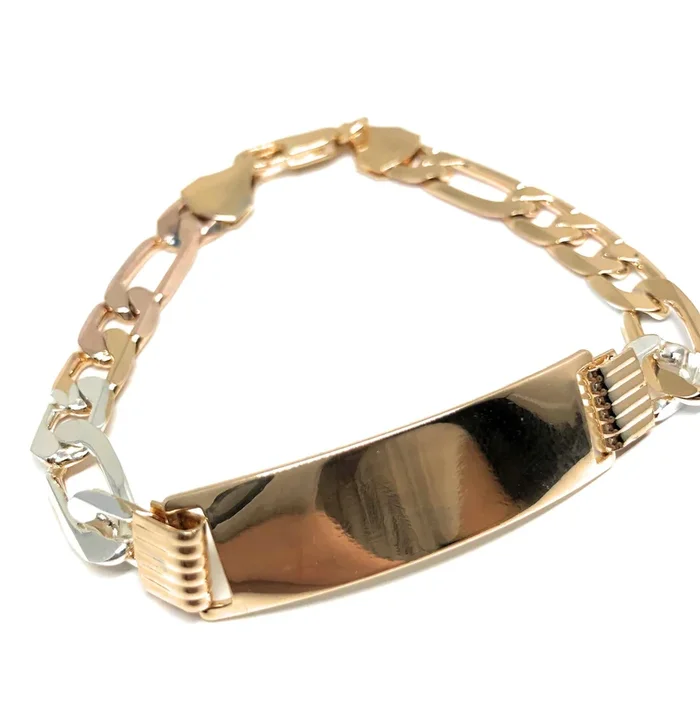 Men’s Gold Plated Tri-color ID Bracelet 8.5” 8mm Width Esclava