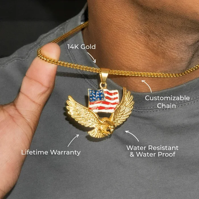 Mens Jewelry – 14K Gold American Eagle Necklace | Appx. 20 Grams