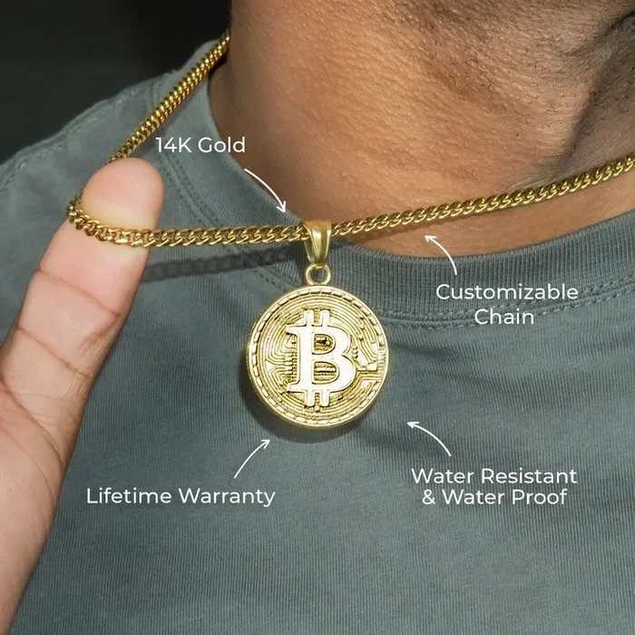 Mens Jewelry – 14K Gold Bitcoin Necklace | Appx. 17 Grams