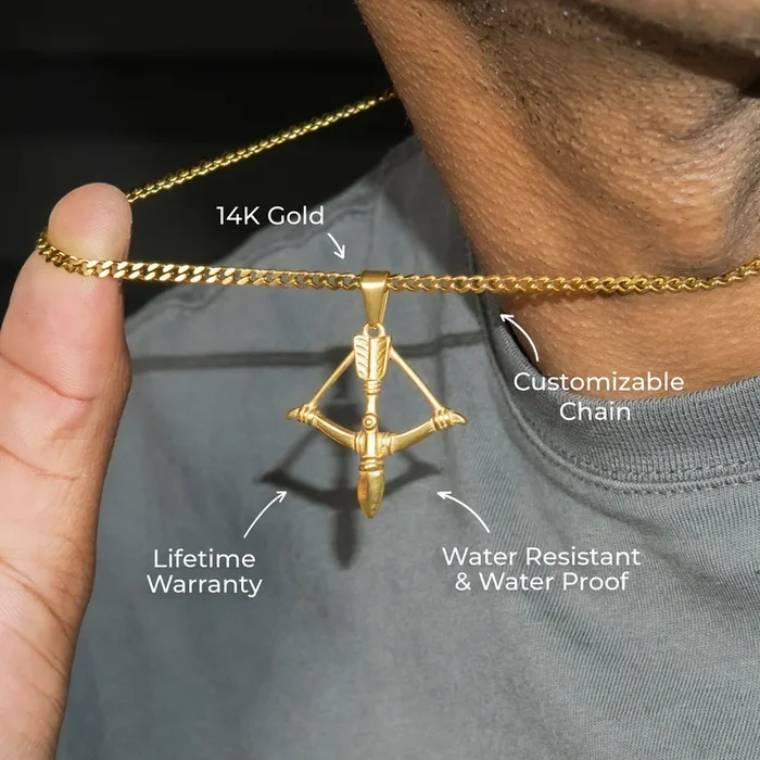 Mens Jewelry – 14K Gold Bow & Arrow Necklace | Appx. 2.6 Grams