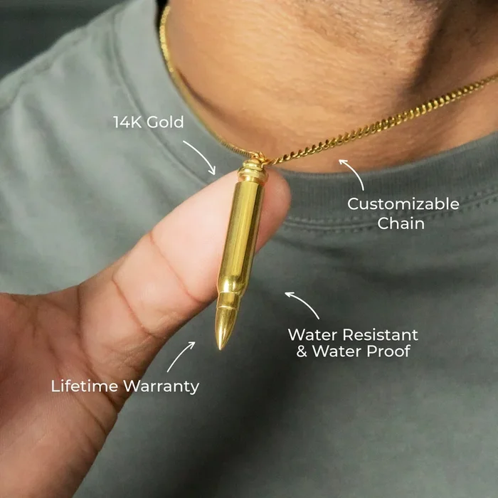 Mens Jewelry – 14K Gold Bullet Necklace | Appx. 7.6 Grams
