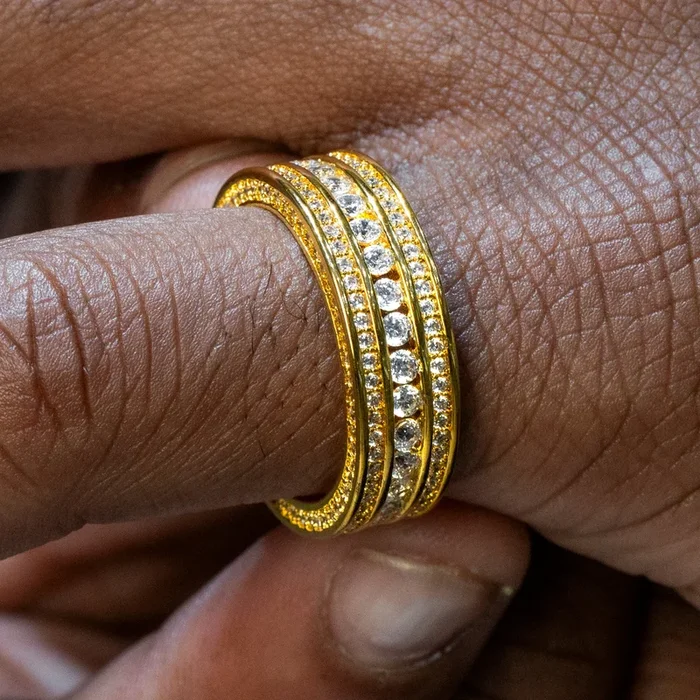 Mens Jewelry – 14K Gold Iced Out VVS Eternity Ring | 4.8 Grams
