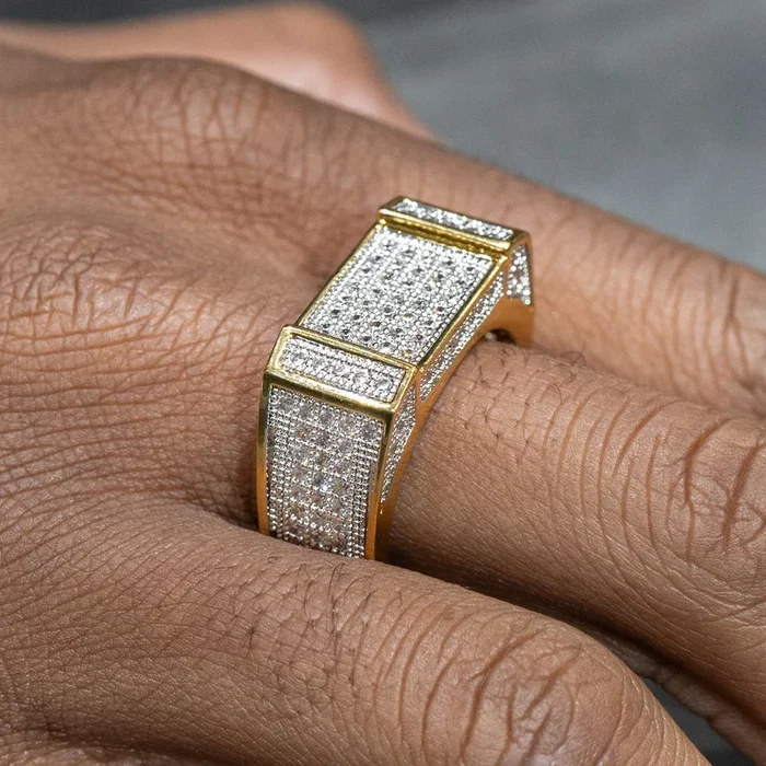 Mens Jewelry – 14K Gold Iced Out VVS Pinky Ring | 9.5 Grams