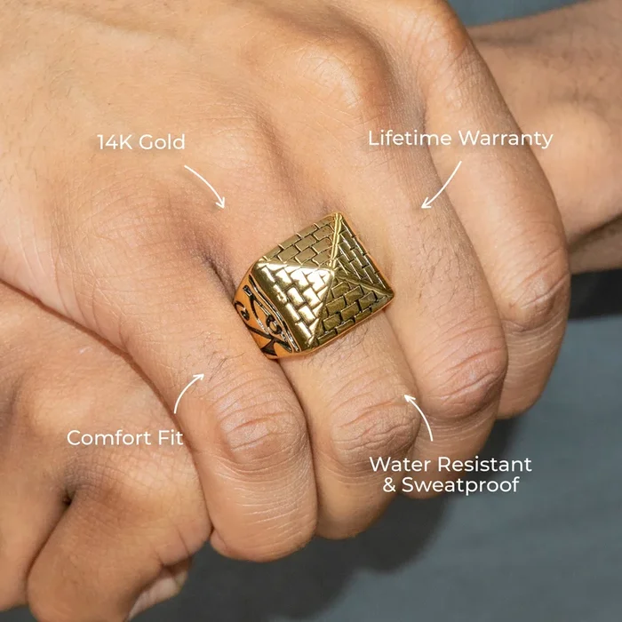 Mens Jewelry – Pyramid Gold Pinky Ring | 20 Grams