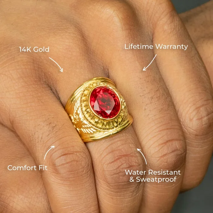 Mens Jewelry – Ruby Gold Pinky Ring | 12 Grams