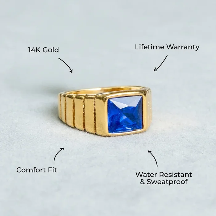 Mens Jewelry – Sapphire Gold Pinky Ring | 8 Grams