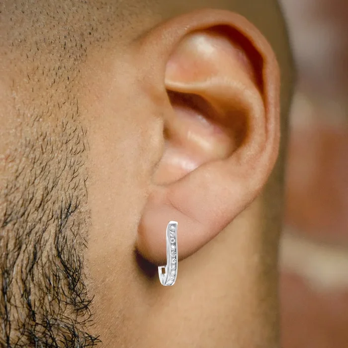 Mens Jewelry – Silver Round Iced Out VVS Stud Earrings for Men | Appx. 1.5 Grams