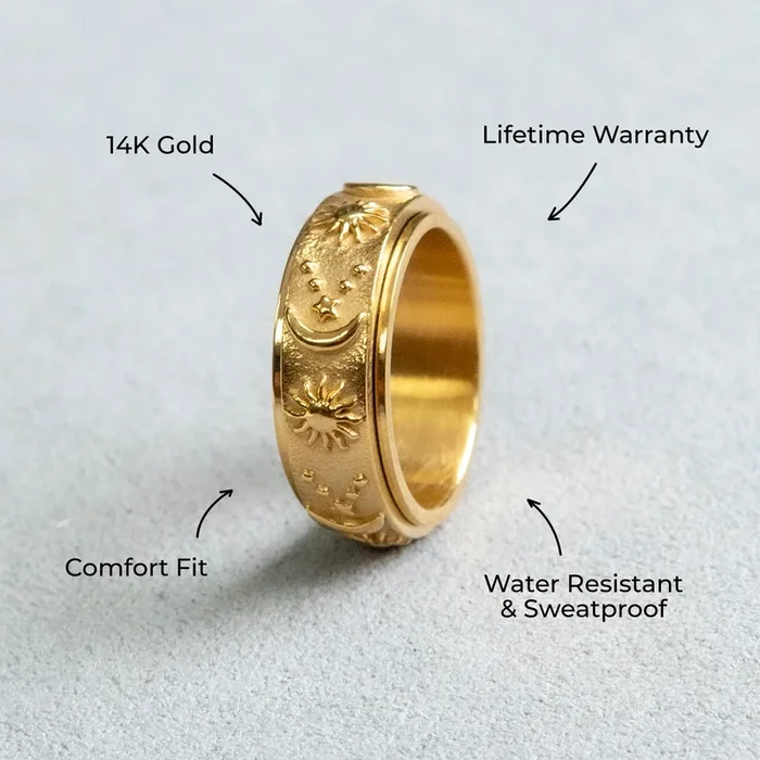 Mens Jewelry – Sun & Moon Gold Wedding Ring | 9 Grams
