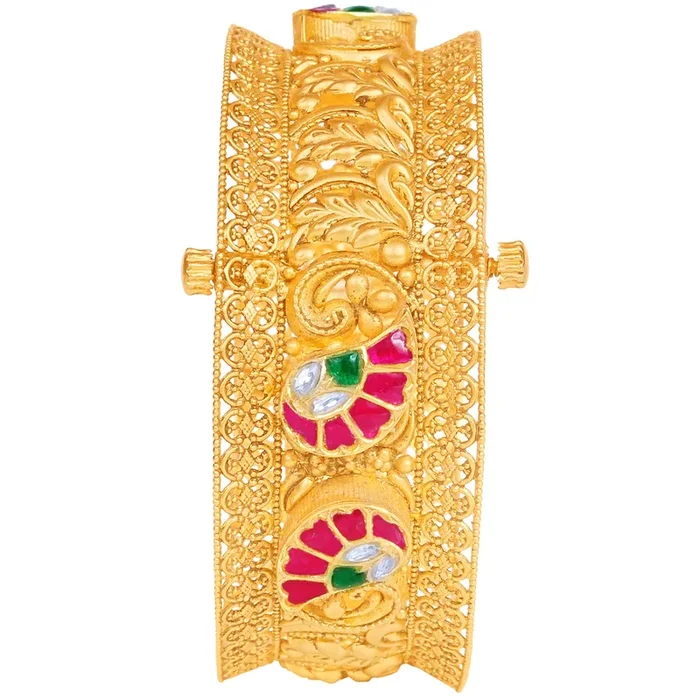 Mesmerizing Antique Openable Kara With Kundan & Gemstones in 22K Gold