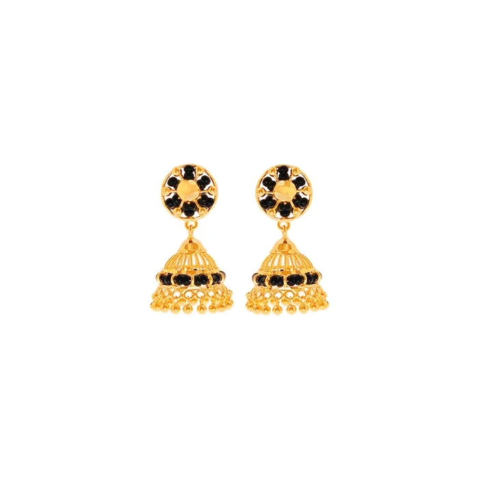 Mesmerizing Jhumkha With Black Beads in 22K Gold