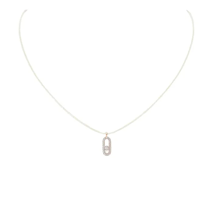 Messika Care(s) Cordon cream women’s necklace Paved in rose gold and diamonds – Lepage