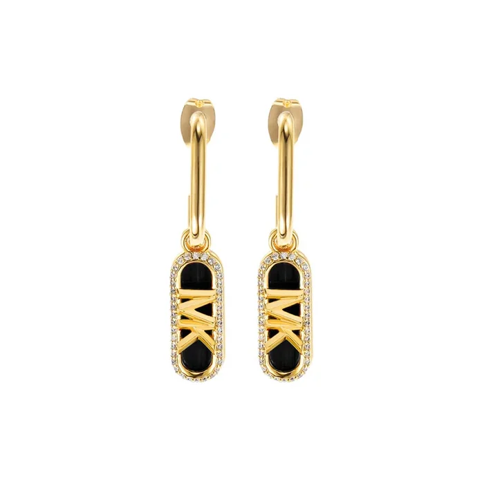Michael Kors 14ct Yellow Gold Plated Brass Black Onyx Empire Charm Drop Earring
