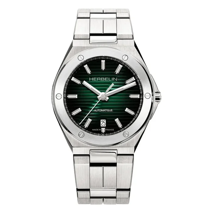Michel Herbelin Cap Camarat quartz watch green dial steel bracelet 40,5mm
