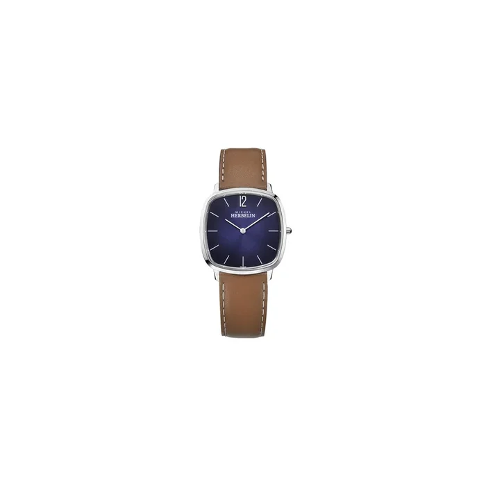 Michel Herbelin City quartz watch purple dial brown leather strap 36mm