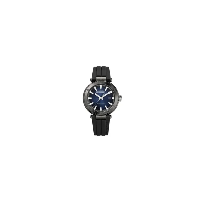 Michel Herbelin Newport automatic watch blue dial black rubber strap 41 mm
