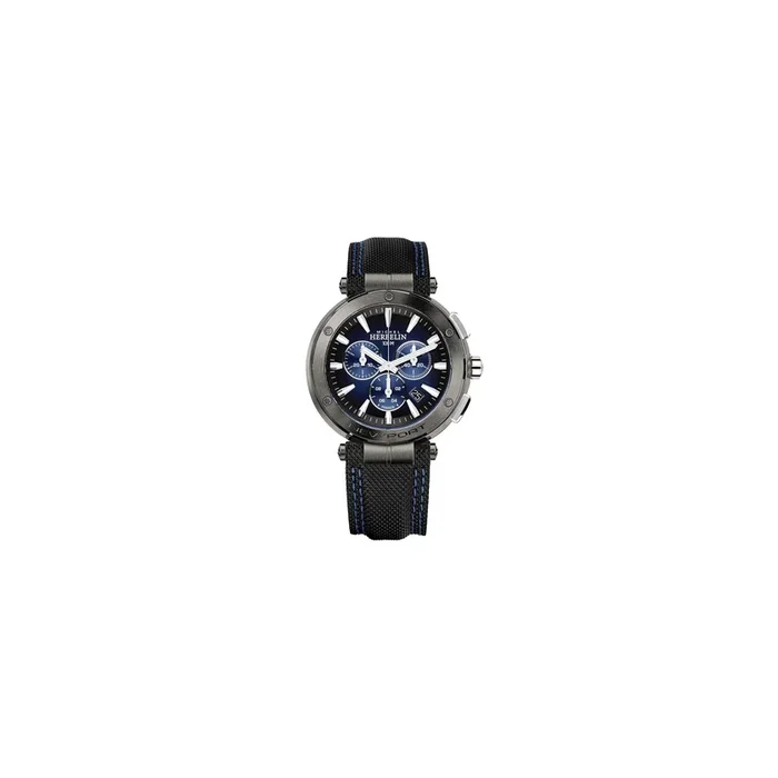 Michel Herbelin Newport chrono quartz watch black leather bracelet 43 mm
