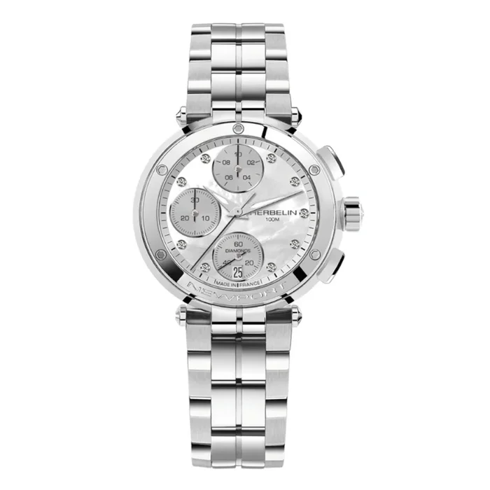 Michel Herbelin Newport quartz watch mother-of-pearl dial steel bracelet 35 mm
