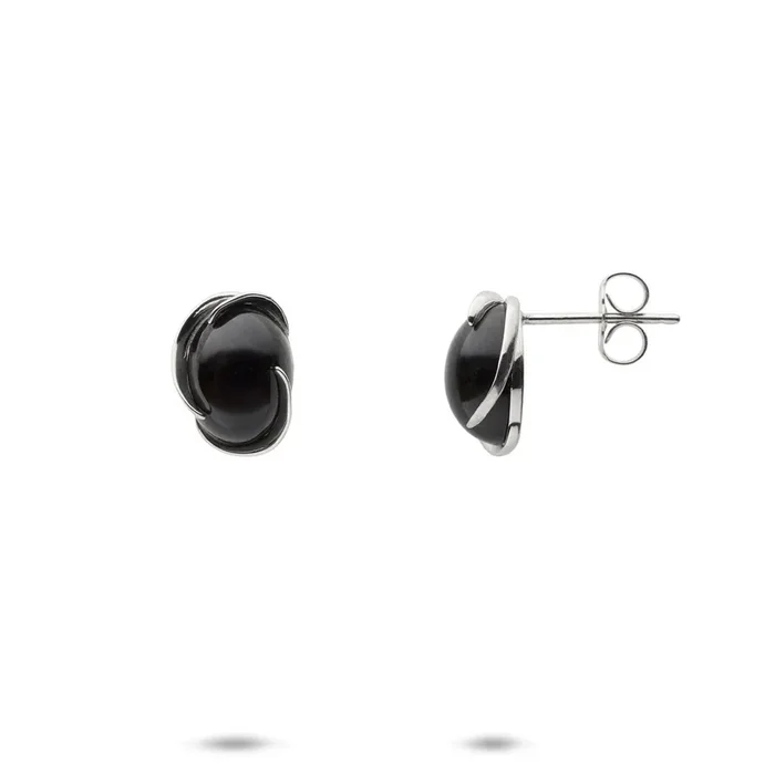 Midnight Wave Black Coral Earrings in White Gold – 11mm
