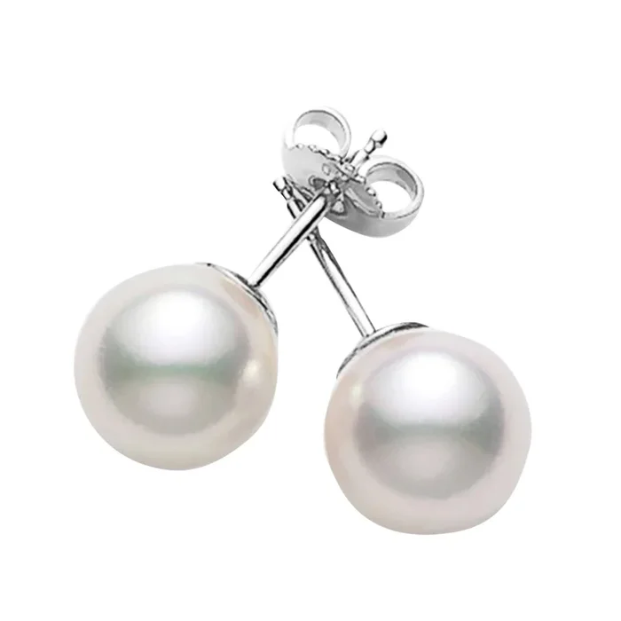 MIKIMOTO 8-8.5mm Akoya Cultured Pearl Stud Earrings in 18K White Gold (A+)